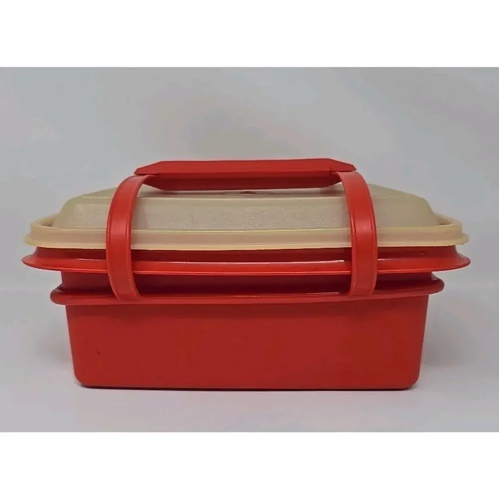 Vintage Tupperware #1254 Pack N Carry Red Lunch Box w/Handle‎ Retro U57